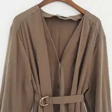 V-neck long dress with belt for women #5