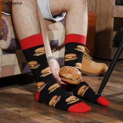 25 Style Fashion Men's Socks Combed Cotton Socks Hamburger Pizze Donut Pattern Funny Cute Cartoon Food Skateboard Socks 38-45