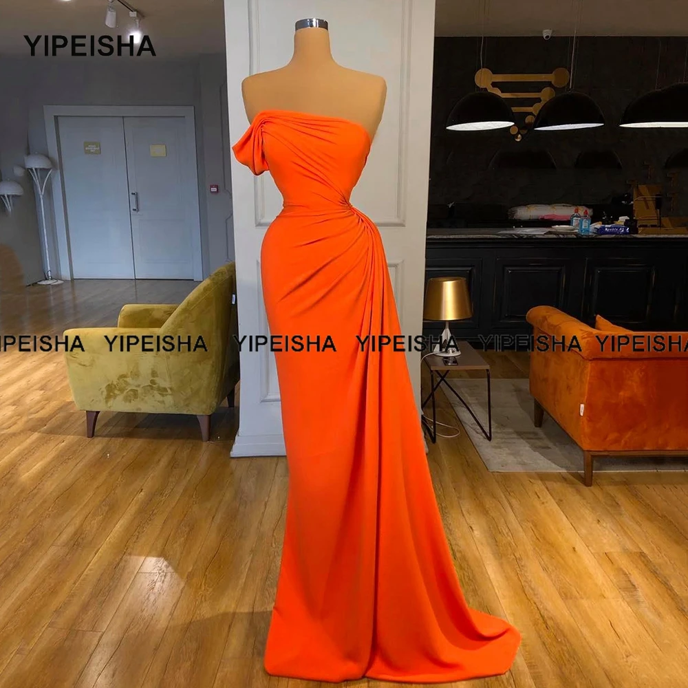 Yipeisha Strapless Mermaid Prom Gown Oranje Avondjurken Vrouwen Lange Party Dress Plus Size 2021 Vestido De Festa Plus Size