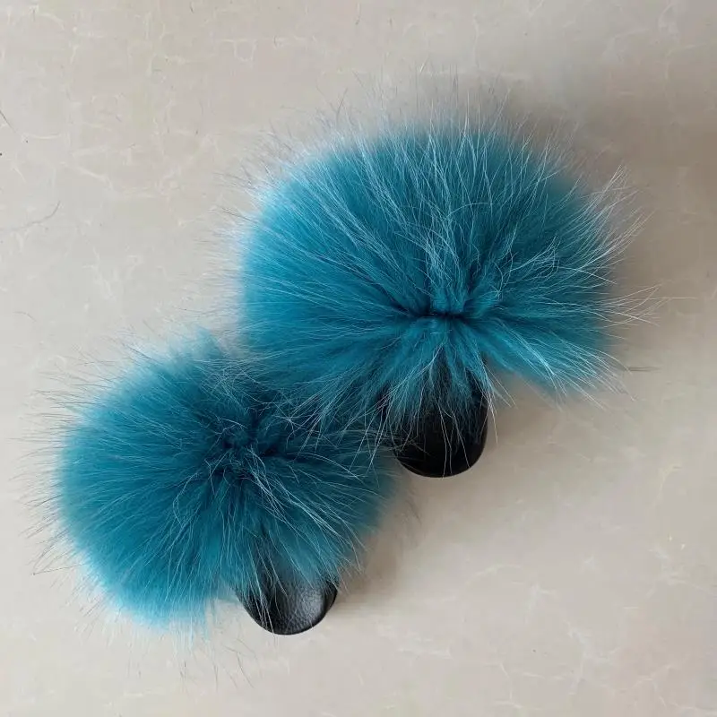 2020 Baby Fur Slides fur sliders Real Fox Fur Slides Slippers Furry Slippers Toddler Soft Children Fox Fur Slippers Kids Sandal