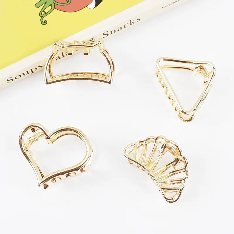 Small Minimalist Hair Claw Clips Metallic Gold Hollow Out Geometric Ponytail Holder Clamp Seashell Heart Bowknot Barretteses