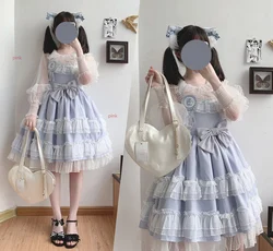 Japanese Net Yarn Sweet Bowknot Cute Lotus Leaf Sling Dress High Waist Princess Daily Kawaii Girl Cosplay Lolita Cos Loli