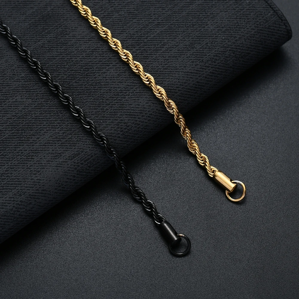 316L Stainless Steel Gold Black Color Twist Chain Bracelet Fashion Jewelry For Men and Women 4MM Link Bracelet