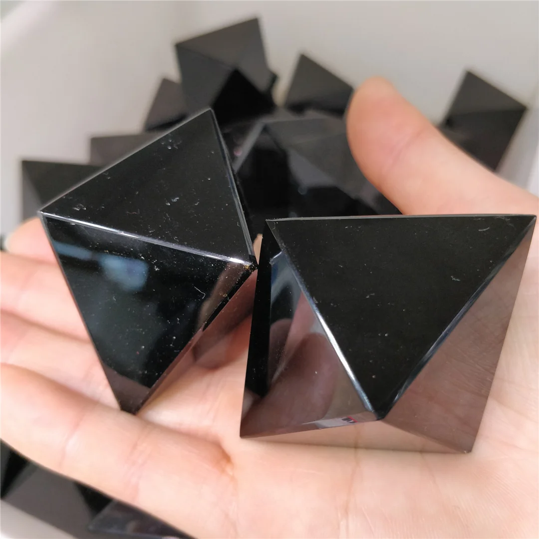 Natural Black Obsidian Quartz Crystal Octahedron Dr Stone Polyhedron Ornament Witchcraft Accessories Mineral Gems