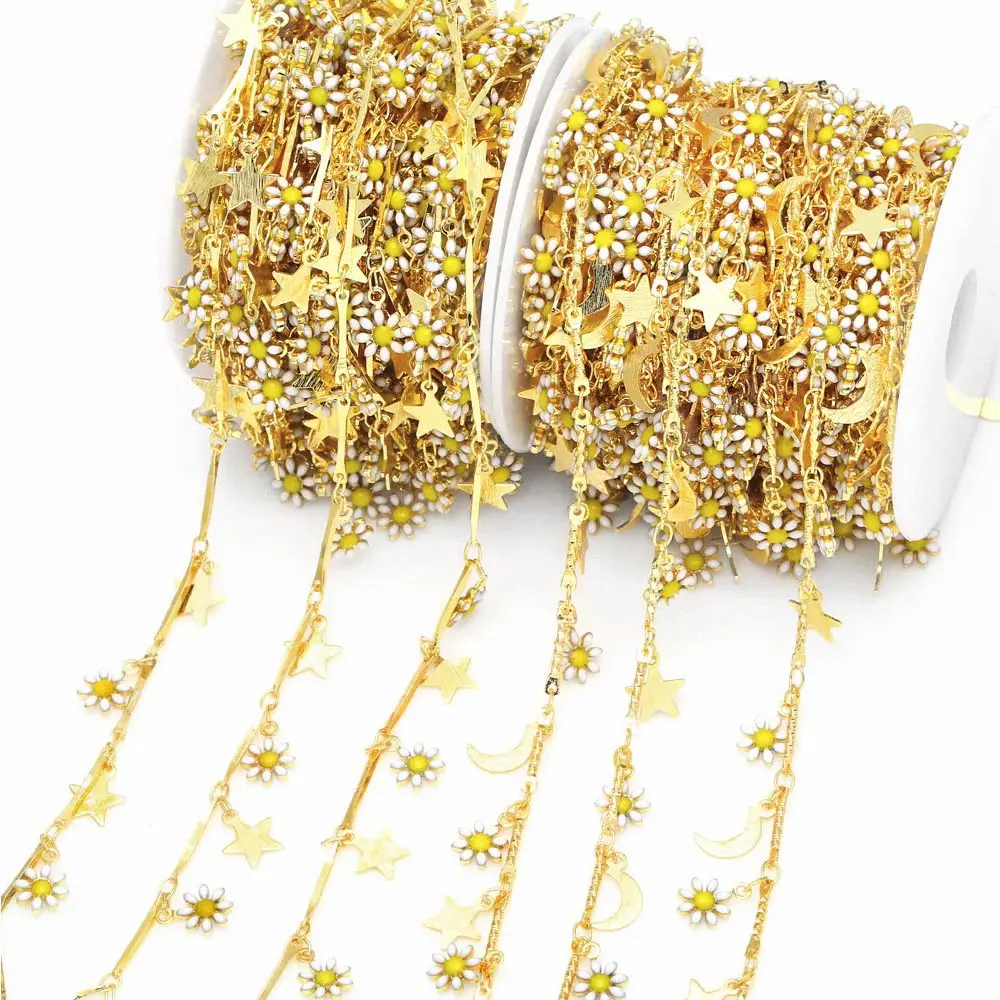 OCESRIO 10M Copper Daisy Moon Star Handmade Twist Chain for Jewelry Making Genuine Gold Plated Accessories for Jewelry cana010