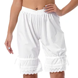 Pantalones cortos de longitud media para mujer y niña, Shorts informales holgados, Color blanco, pretina elástica, encaje, dobladillo con volantes, diario