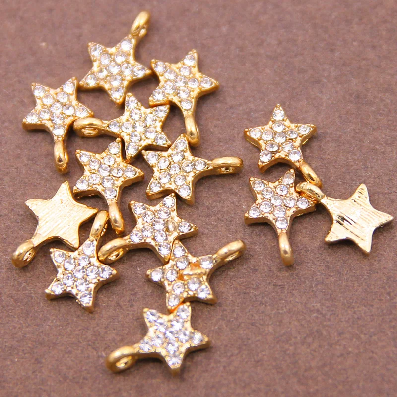 10pcs 13*9mm Metal Zinc Alloy MINI Inlaid rhinestones Pentagram Star Charms For Jewelry Making Jewelry Accessories