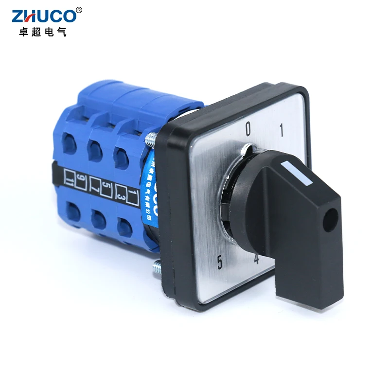 

ZHUCO SZW26/LW26-20 0-5 Six Position Three Phase 20A Latching Control Rotary Change Over Cam Switch 64X64 48X48 Mm Panel Mount