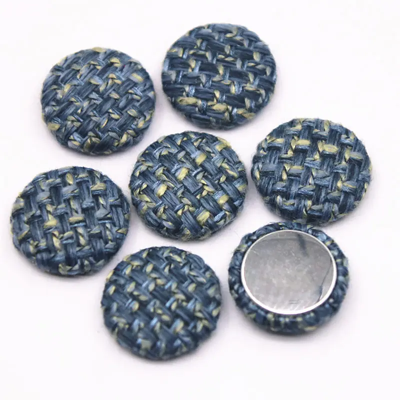 30pcs 18mm Tweed Plaid Fabric Covered Multiple Color Round Flackback Buttons Home Garden Crafts Cabochon Scrapbooking