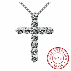 LEKANI New Fashion Cross Necklace Accessory Ture 925 Sterling Silver Women Crystal CZ Pendants Necklace Fine Jewelry