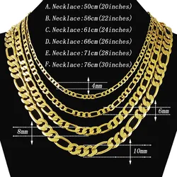 Hip Hop Mens Necklace 4/6/8mm Curb Cuban Chain Gold Color Filled Jewelry Necklaces Party Daily Wear 50-75cm