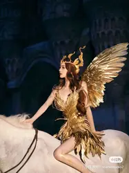 Girl future technology party stage singer show costume Halloween cosplay costumes Customized golden feather angel wings