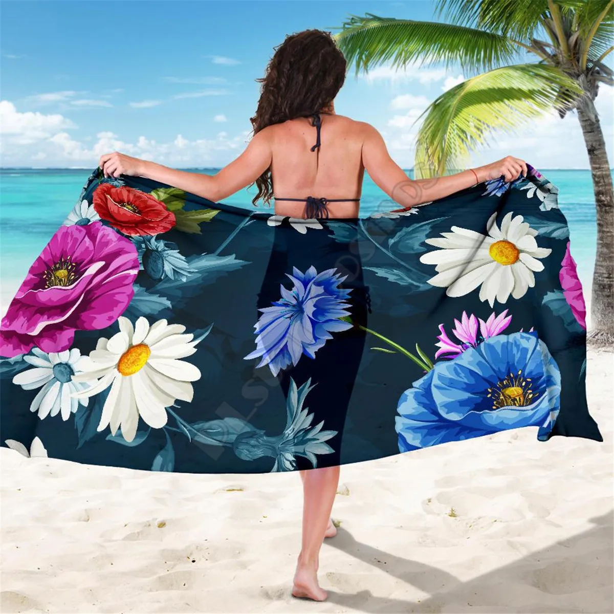 Colorful Flowers Sarong 3D printed Towel Summer Seaside resort Casual Bohemian style Beach Towel 02