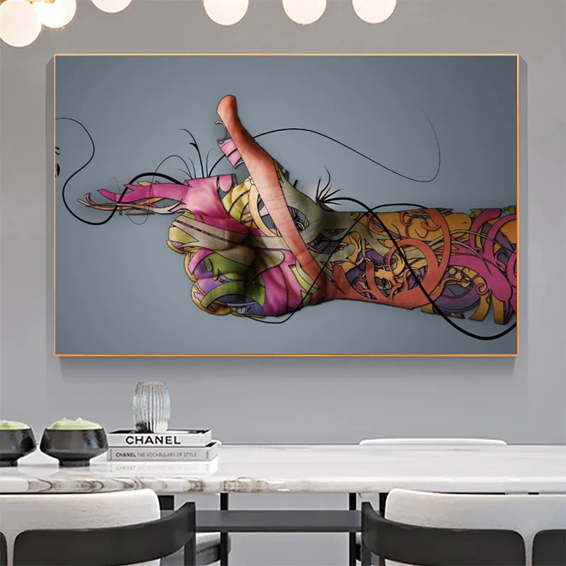 Modern minimalist abstract colorful tattoo pistol gesture canvas wall art posters and prints for living room decoration painting