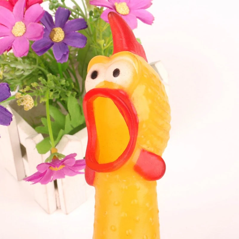 40cm Funny Yellow Shrilling Chicken Screaming Rubbe Sound Squeeze Pet Dog Toy Squeak Squeaker Chew Doll