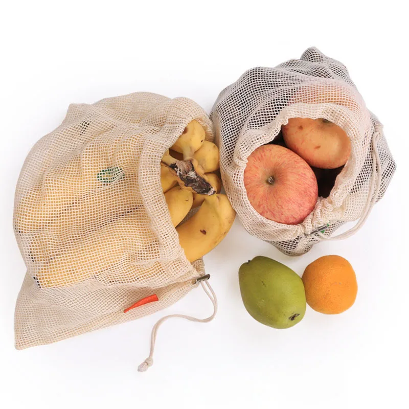 Fais Du Eco-friendly Vegetable Fruit Mesh Bag Drawstring Bundle Cotton String Bag Storage Mesh Cloth Kitchen Accessories