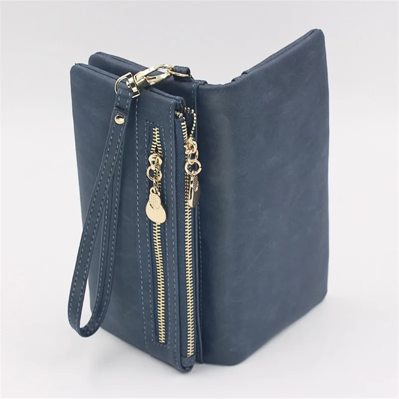 Fashion Women Wallets Dull Polish Leather Wallet Double Zipper Day Clutch Purse Wristlet Portefeuille Handbags Carteira Feminina