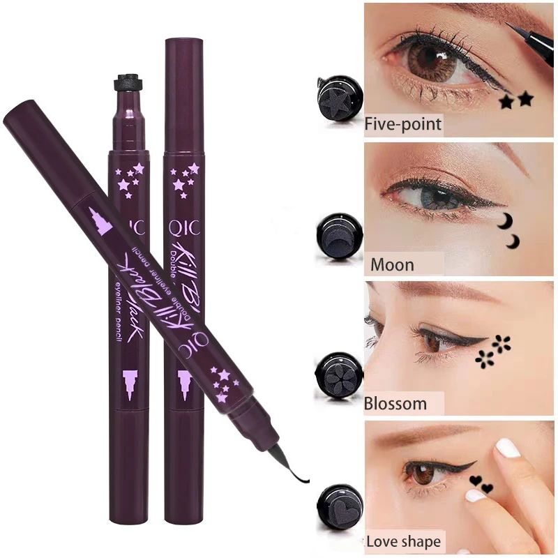 Double-head Black Liquid Eyeliner Pencil Easy to Wear Makeup Star Heart Moon Flower Stamp Waterproof Mark Seal Tattoo Eye Liner