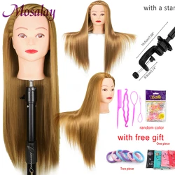 Hoge Temperatuur Fiber Blonde Haar Mannequin Hoofd Zonder Tripod Training Hoofd Voor Braid Kappers Mannequin Hoofd Met Gift