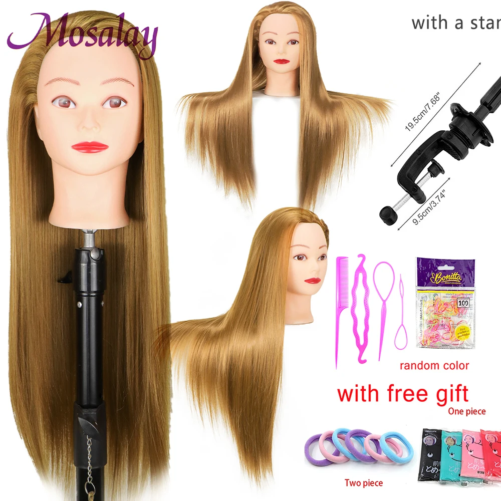 High Temperature Fiber Blonde Hair Mannequin Head Without Tripod  Training Head For Braid Hairdressing Manikin Head With Gift