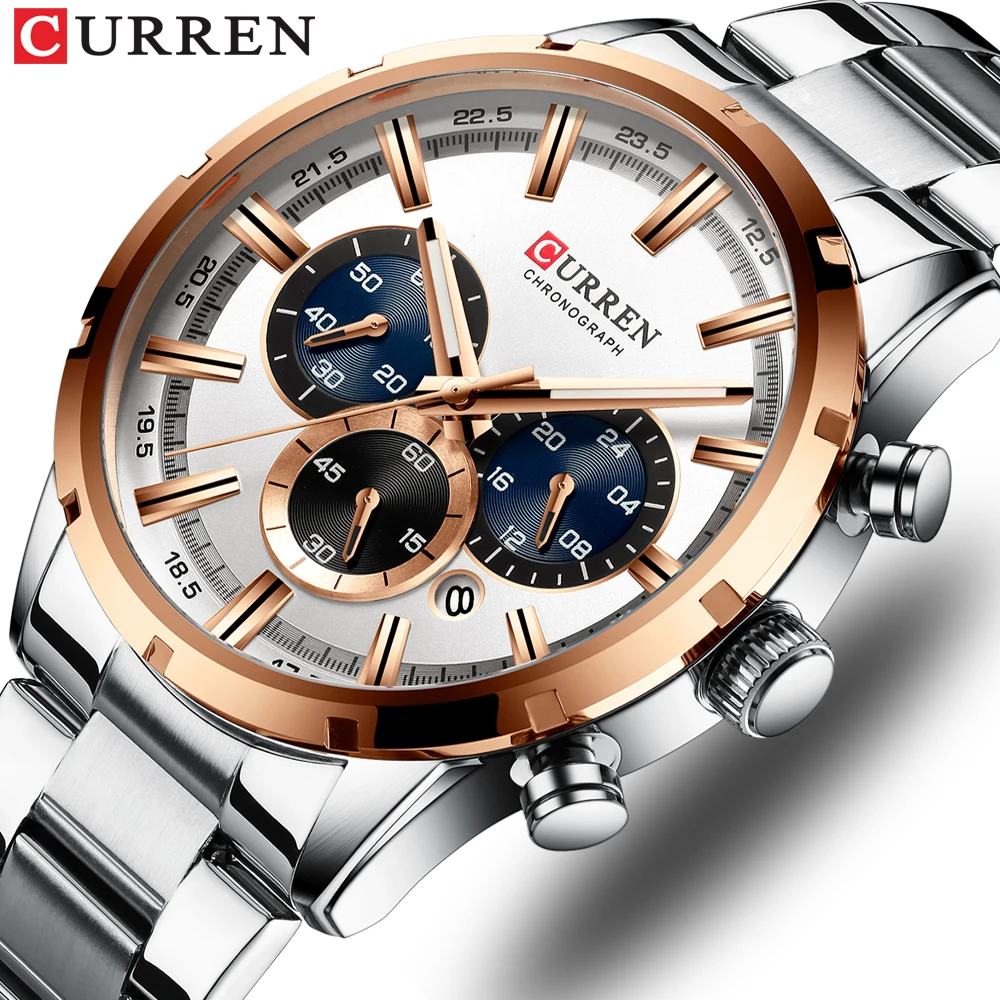 CURREN Mens Watches Top Brand Luxury Fashion Business Quartz Watch Men Sport Full Steel Waterproof Black Clock relogio masculino