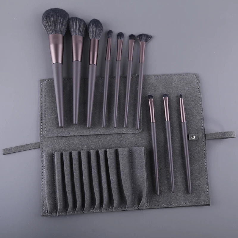 ZOREYA 10pcs Black Natural Hair Makeup Brush Pro Set Big Powder Foundation Blush Eyeshadow Face Make Up Brushes Tools Maquillajs