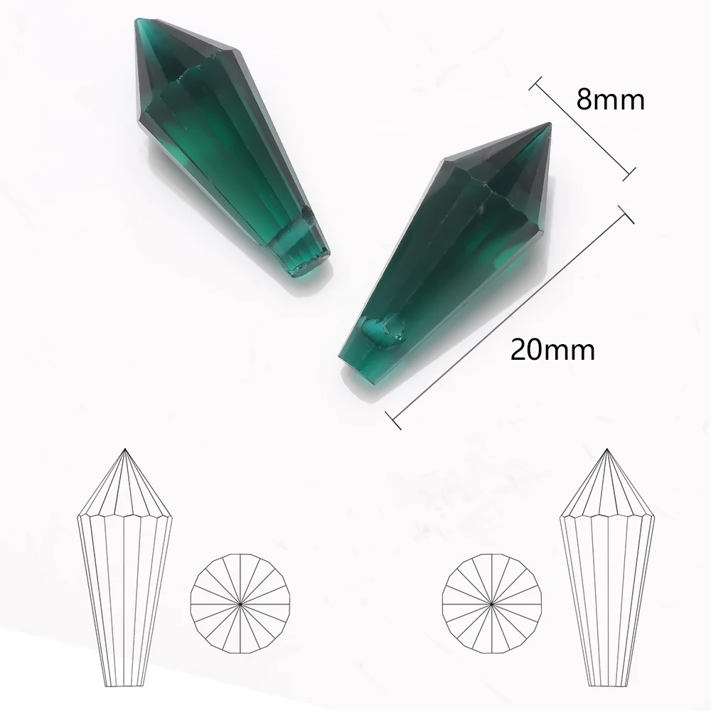 20Pcs/Lot Faceted Glass Teardrop Beads DIY Making Charm Necklace 8X20MM Green Crystal Drop Pendant Wholesale Jewelry Accessories