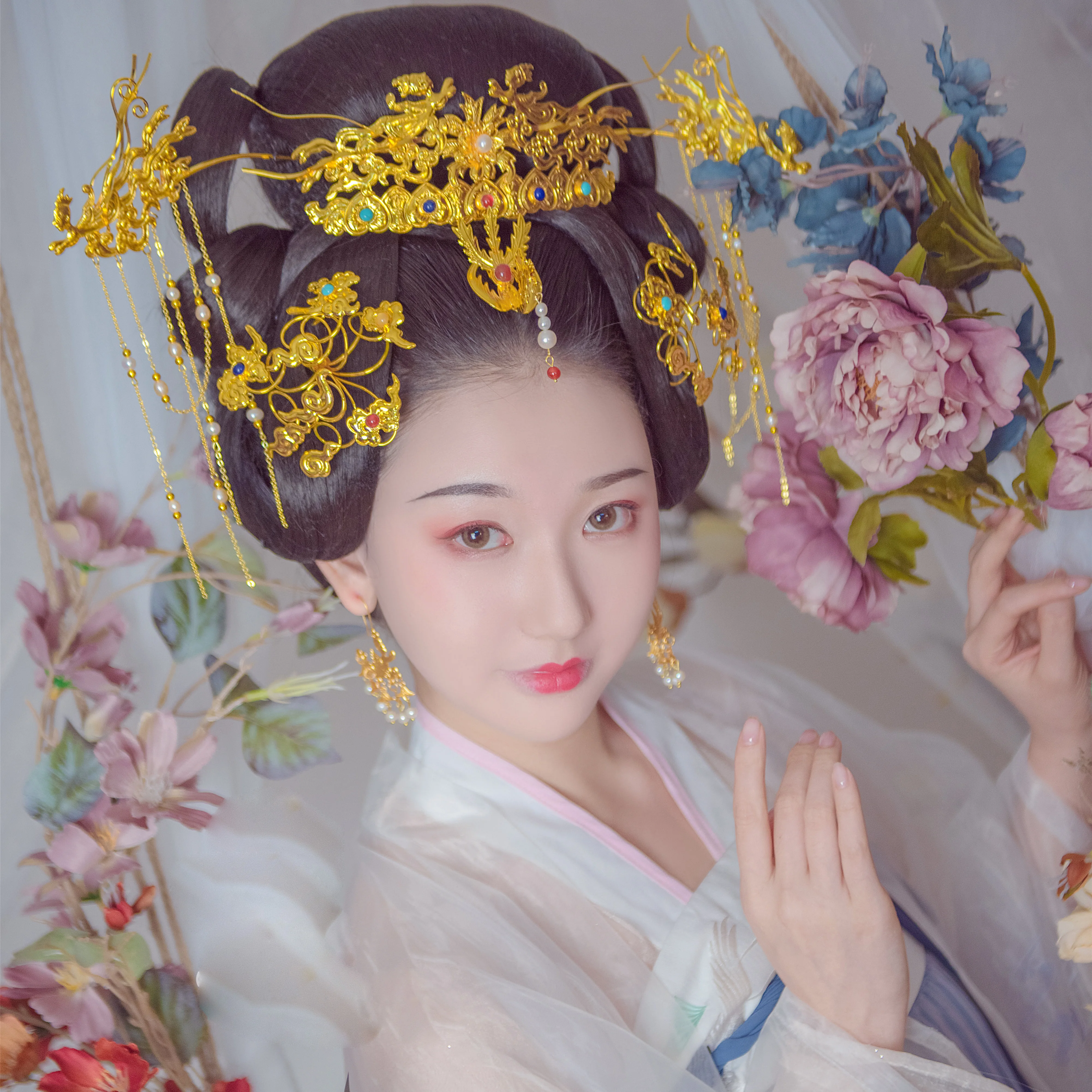 

LYZ Shen Fei Xian Flying Fairy Handmaking Hair Tiara Recovering Antique Mural Intangible Cultural Heritage Artwork Head Jewelry