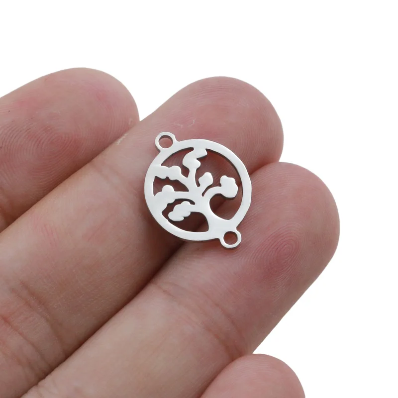 10pcs Stainless Steel Life of Tree Charms High Polished Fit Bracelet Connector Necklace for DIY Handmade Jewelry Making Supplies