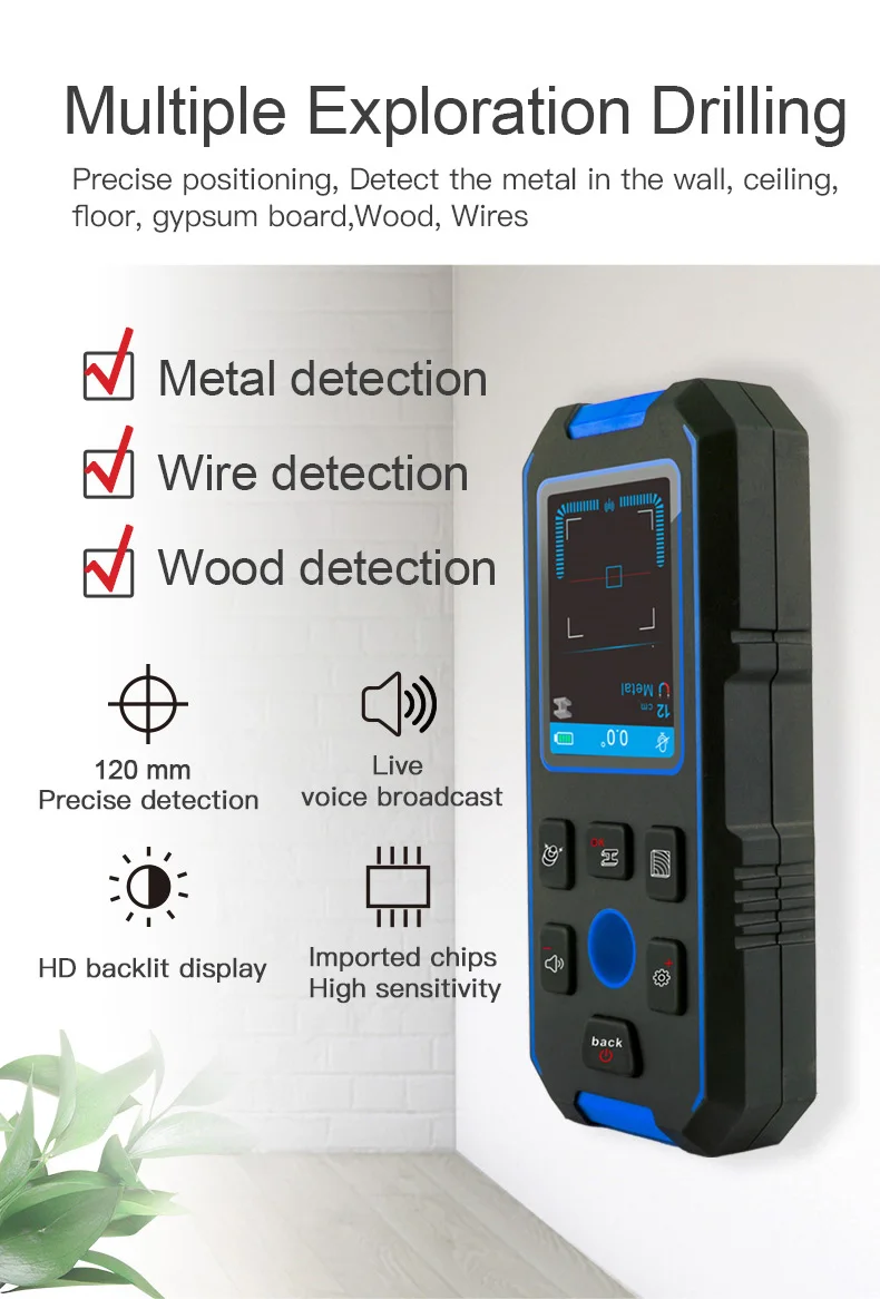 Noyafa NF-518 Metall detektor hinter leuchtet schwarz AC Holz Bolzen Finder Kabel Drähte Tiefe Tracker underground Wand scanner LCD HD-Display – Detail 3