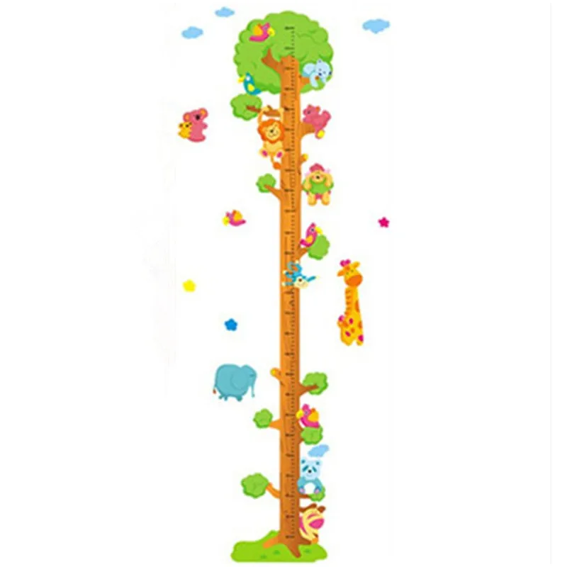 Cartoon Big Tree Height Ruler Cute Animal Vinyl Wall Stickers for Home Nursery Decoration Kids Room Boy Girl Growth Chart Decals