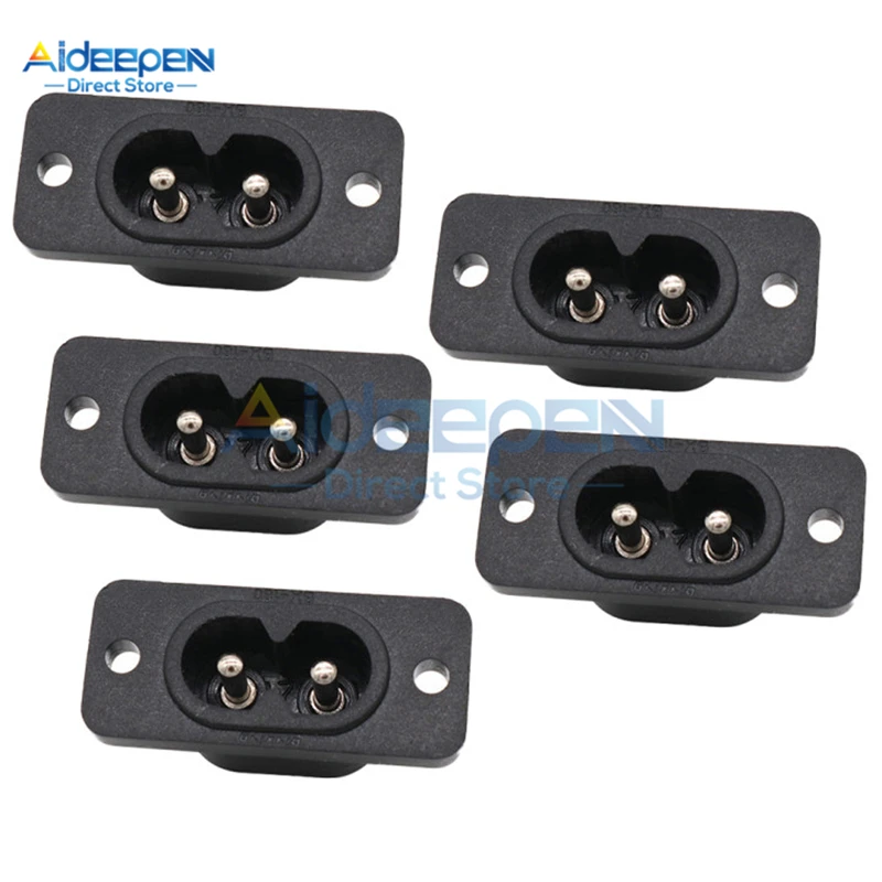 5Pcs IEC320 C8 Black 2 Terminal Power Plug Inlet Socket AC 250V 2.5A Switch Socket