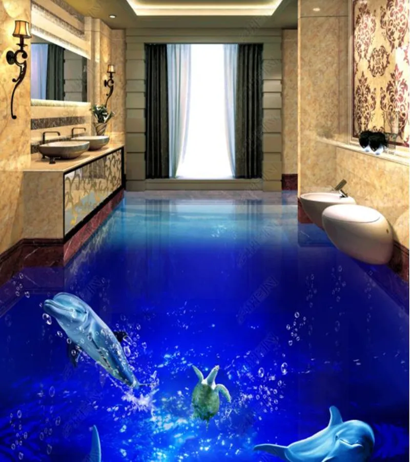

ПВХ Дельфин подводный мир 3D стерео Нескользящие водонепроницаемые Самоклеящиеся 3D наклейки для пола плитка для ванной 3D обои