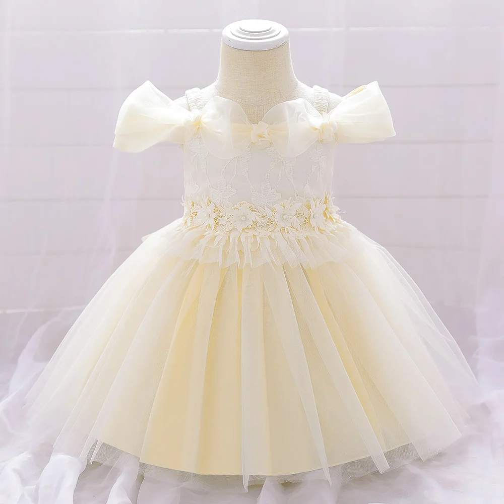 Tulle Baby Girls Party Dresses Newborn 1st Birthday Bow Evening Princess Kids Dress for Girl Flower Wedding Bridemaid Prom Gown