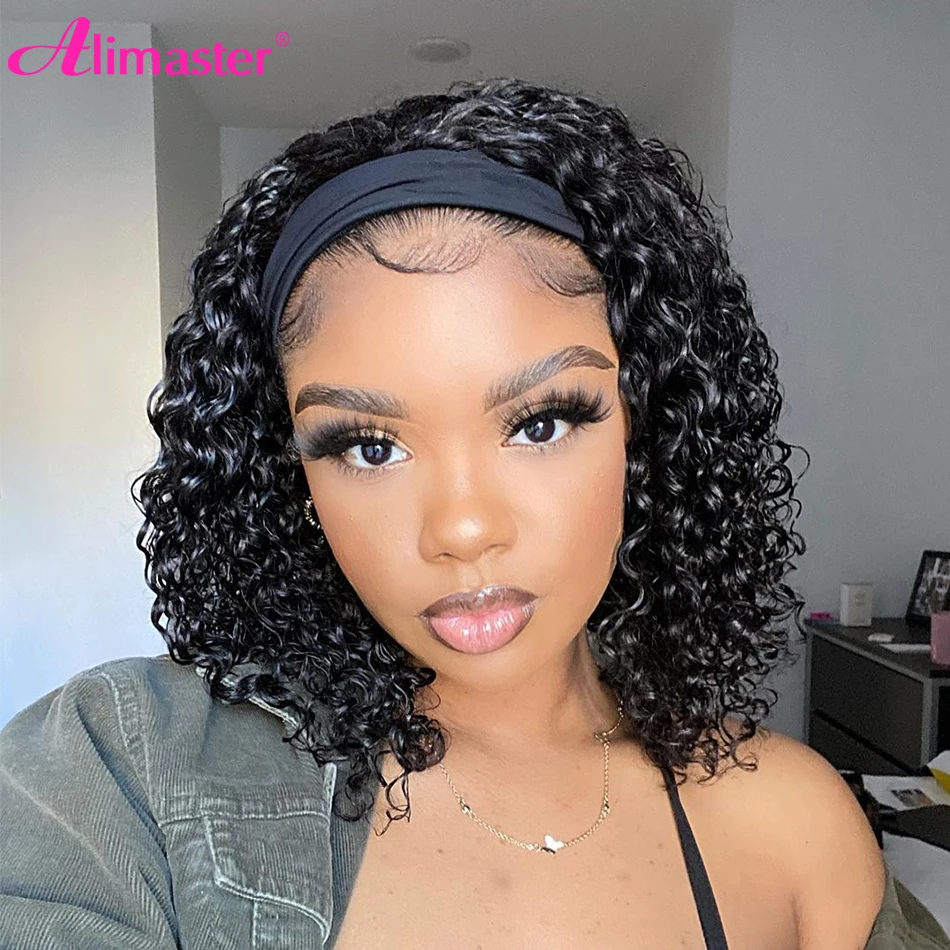 Headband Wig Human Hair Curly Human Hair Wig Short Bob Human Hair Wigs For Women Pixie Cut Wig Human Hair Perruque Bandeau Femme