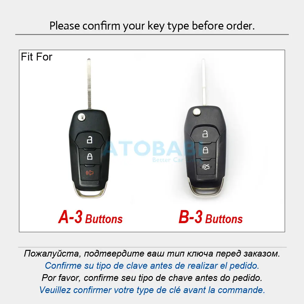 ATOBABI Leather Car Key Case For Ford Mondeo Fusion KA+ Escape F-150 F-250 F-350 F-450 F550 Ranger Bronco Flip Remote Fobs Cover