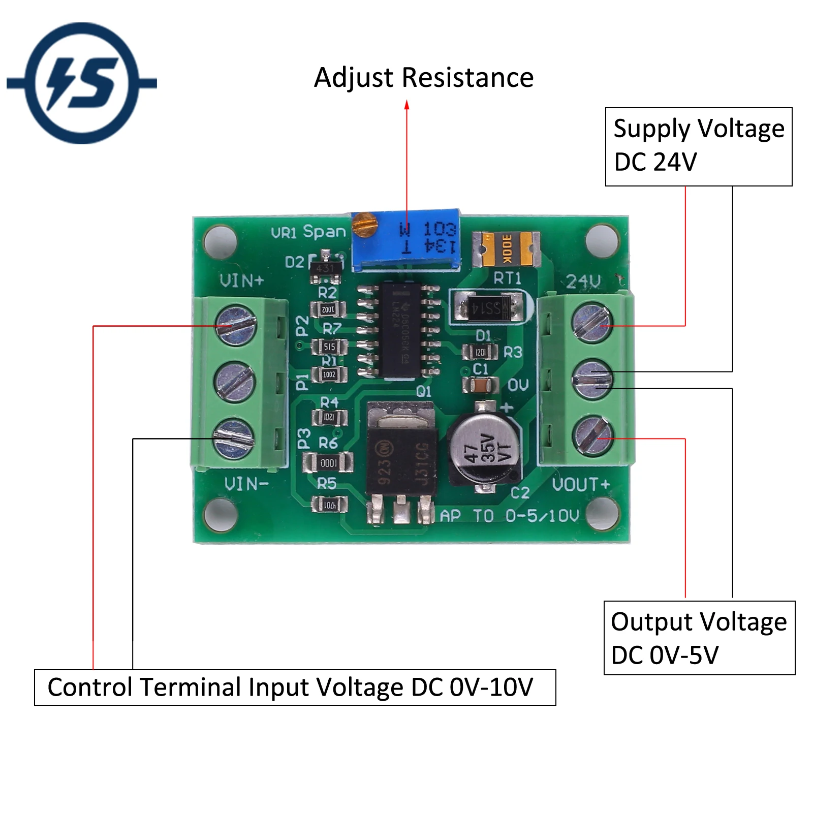 Voltage Amplifier Module Signal 0-5V to 0-10V Power Amplification DC 12V-24V