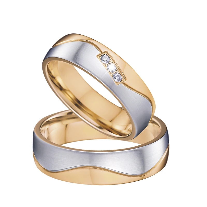 1 زوج الحب التحالف فريد له ولها العصابات الزفاف والمجوهرات خاتم 18k مطلية بالذهب مطابقة اقتراح وعد خواتم للأزواج #3