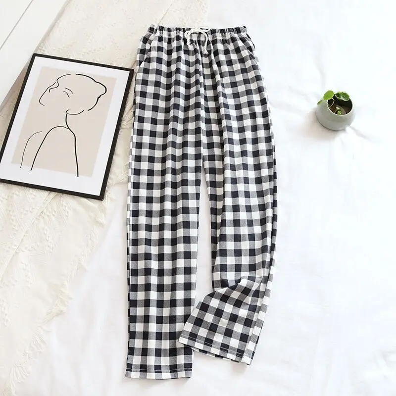 New Plaid Cotton Loose Ladies Pajama Pants Pyjama Trousers Women Men Sleep Bottoms Lounge Wear Sleep Pants Spring Summer