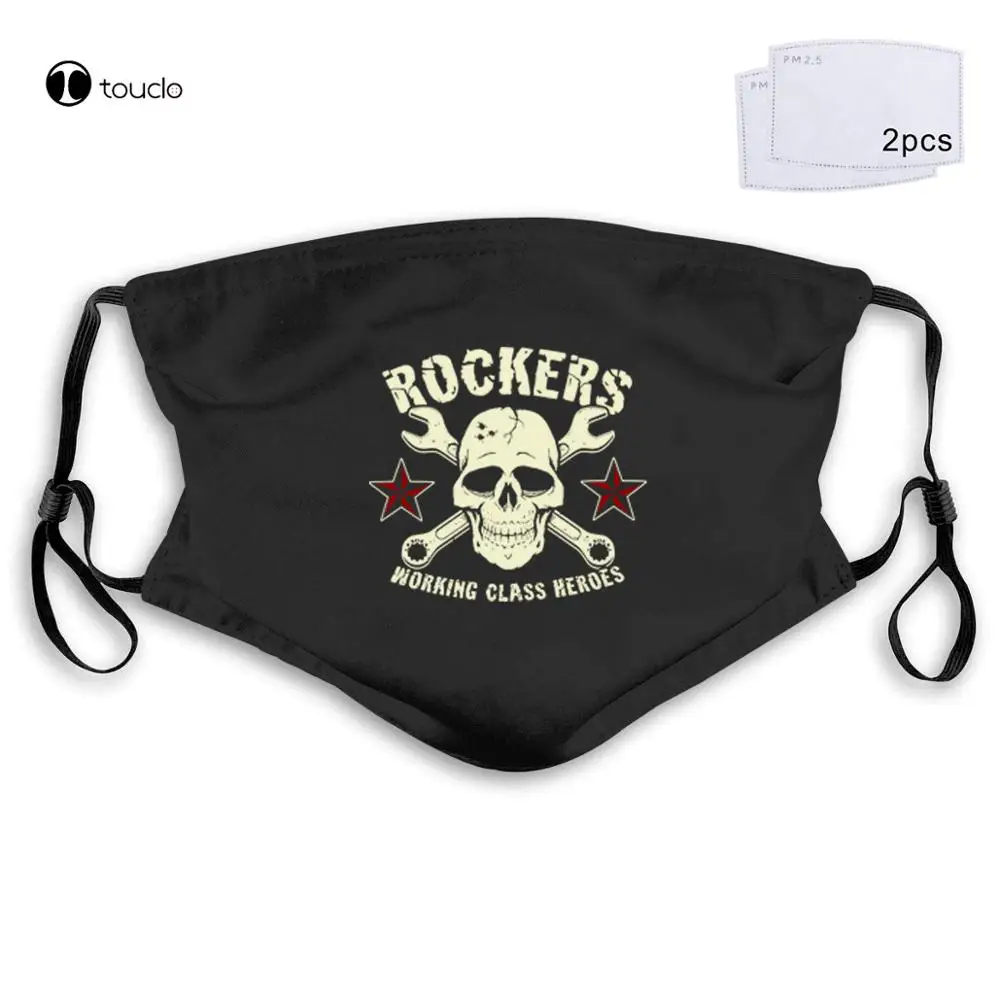 ROCKERS WORKING CLASS HEROES - Rock'n'Roll Rockabilly Punk Rocker Skull Face Mask Filter Pocket Cloth riutilizzabile lavabile