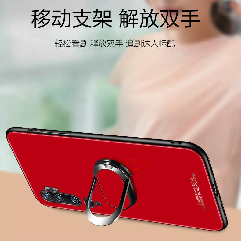 For Xiaomi Mi Note 10 Lite Case Tempered Glass Magnet Ring Holder Phone Case For Xiaomi Mi Note 10 Pro Hard Back Cover