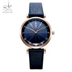 Reloj Mujer Blauw Comfortabele Lederen Band Horloge Voor Vrouwen Quartz Kwaliteit Montre Femme Snijden Creative Dial Relogio Feminino