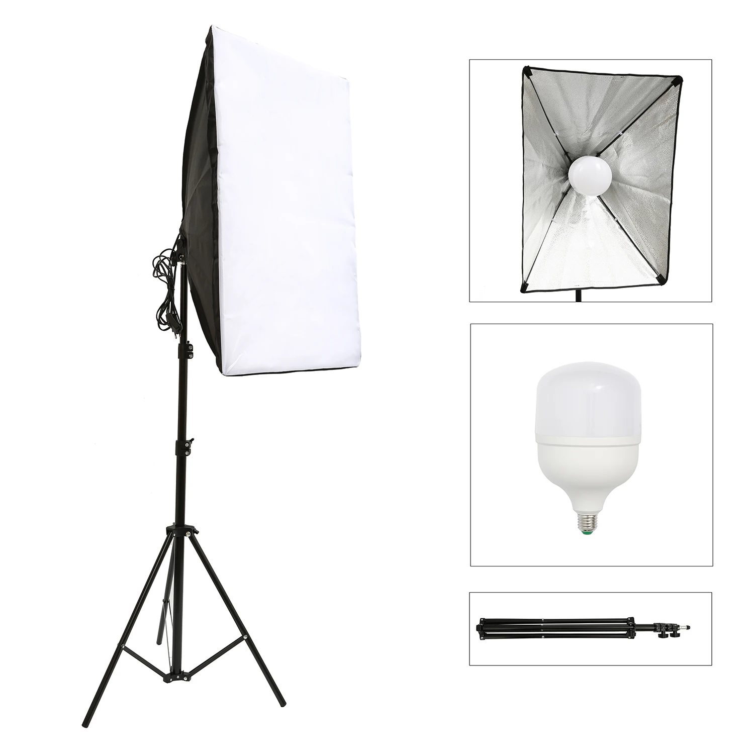 Iluminación de fotografía con soporte de trípode de luz, Softbox de estudio fotográfico, Bombilla de lámpara LED regulable de 50W, para cámara y teléfono, 2m, 50x70CM