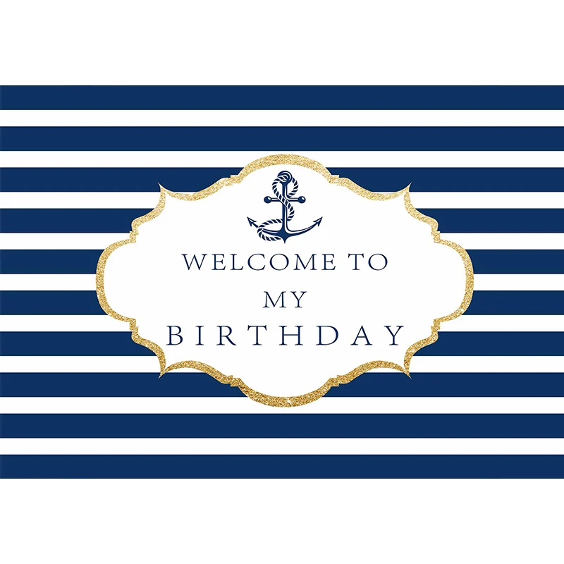 Allenjoy Birthday Background for Boy Navy Blue and White Stripes Anchor Party Baby Shower Backdrop Photocall Photobooth Banner