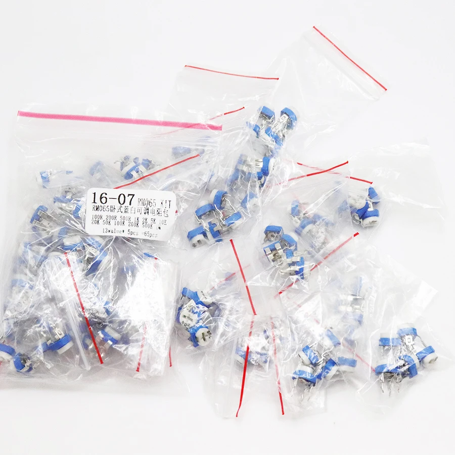 مقياس جهد التقليم RM065 أعلى تعديل 100R-1M RM065 WH06-2 متغير المقاومات حلو كيت 13 نوع * 5 قطعة = 65 قطعة كيت