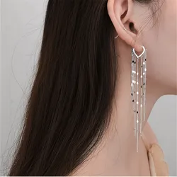 Pure Silver 925 Earrings For Women Jewelry Trendy Tassel Drop Earring Female Party Accessories Lady Long Earring Bijou