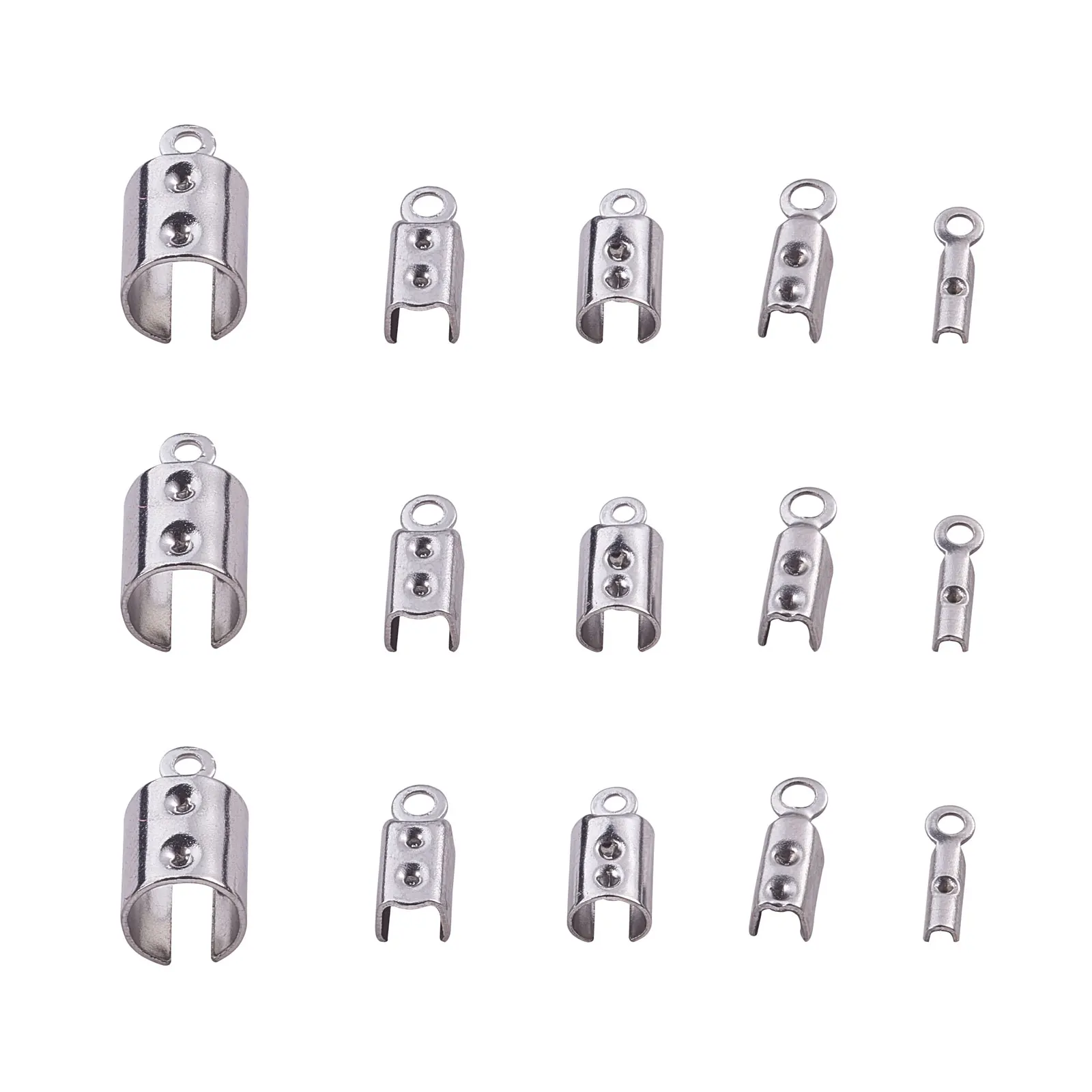 

150Pcs/Box Stainless Steel Folding Cord Crimp Ends Leather Clip Tips Connector Fastener Clasps For DIY Jewelry Making Findings