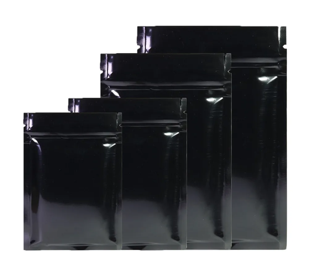 100 teile/los glänzende schwarze Aluminium folie Zip-Lock-Tasche selbst dichtende Tränen kerbe wieder versch ließbare flache Lebensmittel-Snack-Aufbewahrung verpackungs beutel – Detail 16