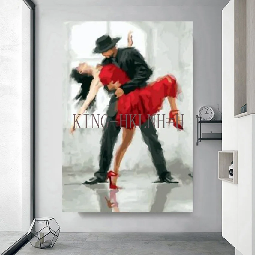 100% Handpainted figure  Lovers Dancing Tango Wall Picture Canvas Art Nice Portrait Canvas Art Modern Art Free Shipping