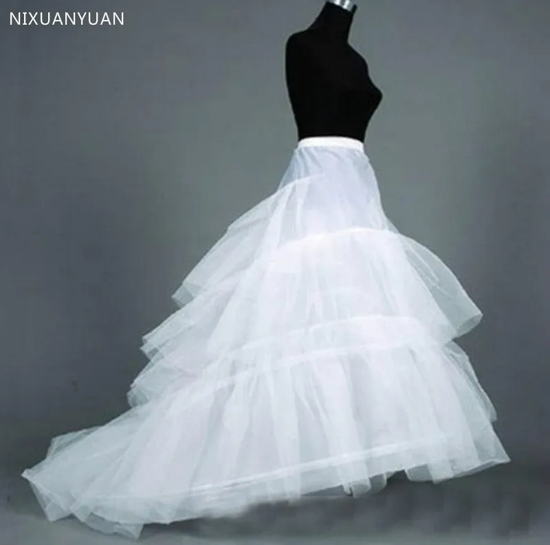 2023 Free Shipping High Quality White Petticoat Train Crinoline Underskirt 3-Layers for Wedding Dresses Bridal Gowns